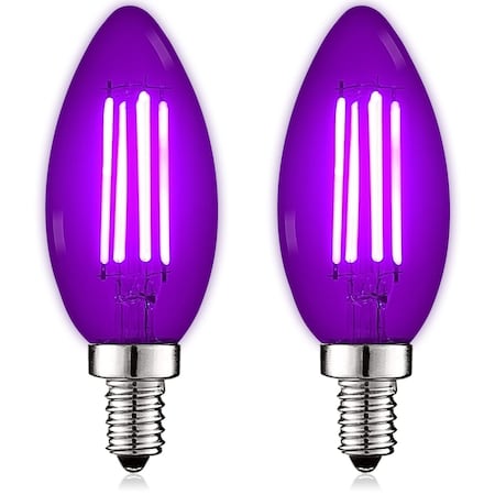 B11 LED Purple Light Bulbs 4.5W 40W Equivalent Colored Glass E12 Candelabra Base, 2PK